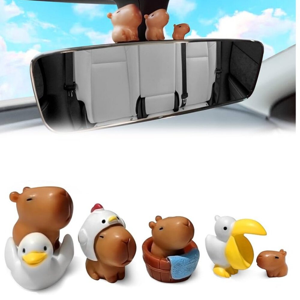 7pc Cute Capybara Car Dashboard Rearview Mirror Ornaments Funny Decor Desktop